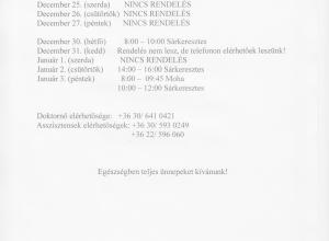 Felnőtt háziorvos rendelési idejének változása 2024.12.23- 2025.01.03.